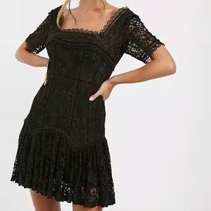 ASOS DESIGN square neck mini dress in lace with flute hem